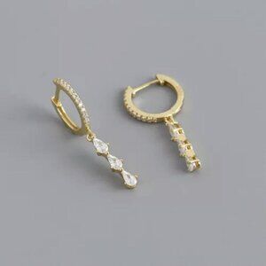 New Triple Cz Dangle Huggie Hoop Earrings